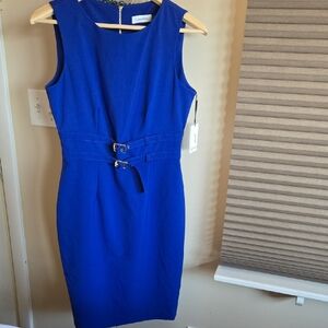 Calvin Klein Blue Belted Midi Dress New With Tags Size 4